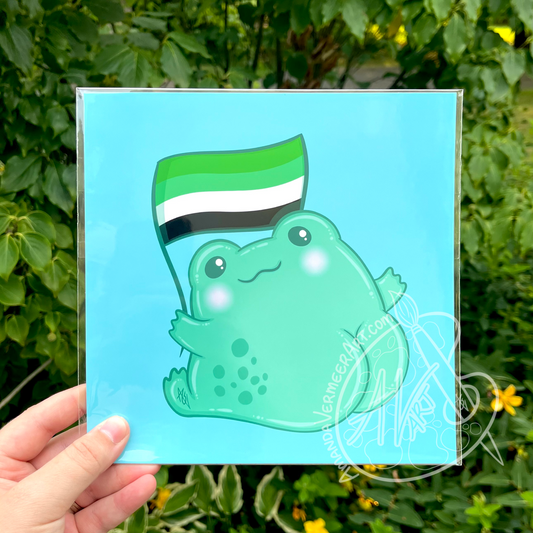 Aromantic Pride Frog Butt Art Print, 8”x8”