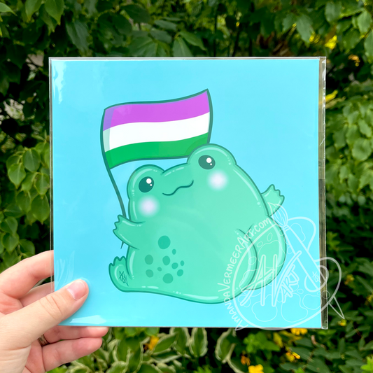 Genderqueer Pride Frog Butt Art Print, 8”x8”