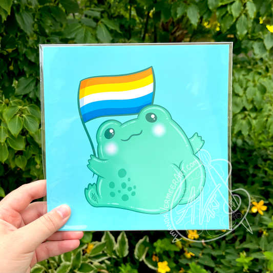 AroAce Pride Frog Butt Art Print, 8”x8”