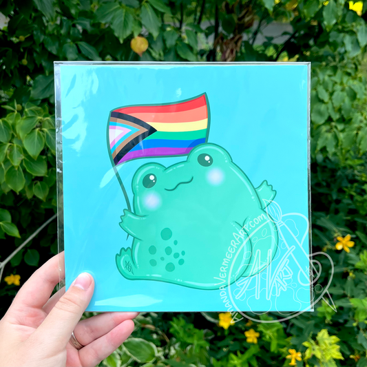 LGBTQIA+ Pride Frog Butt Art Print, 8”x8”