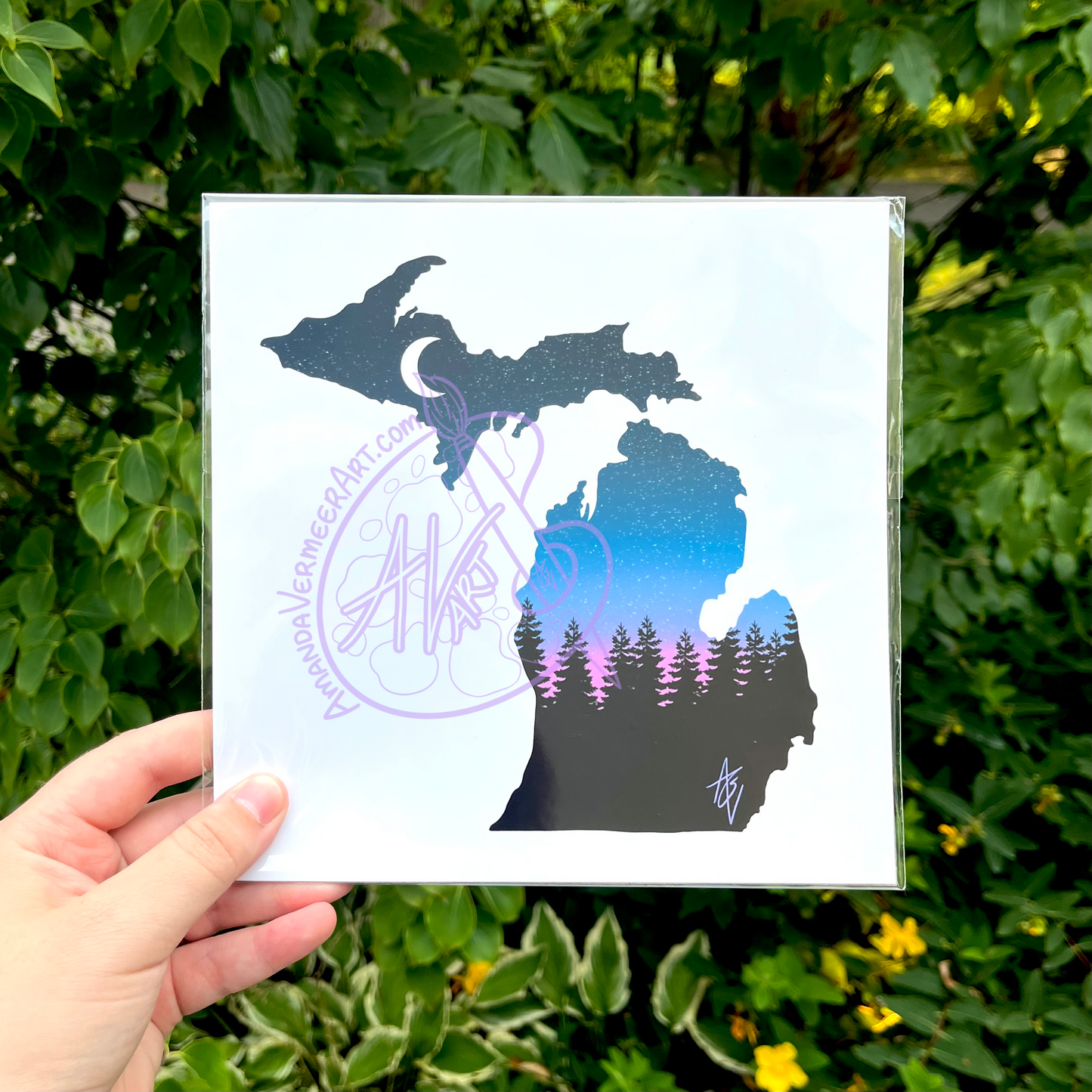 Twilight Michigan Silhouette Art Print, 8”x8”