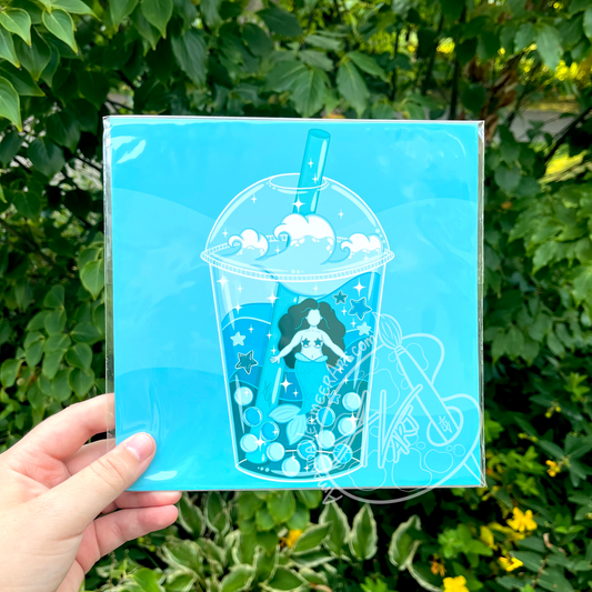 Ocean Bubble Tea Art Print, 8”x8”