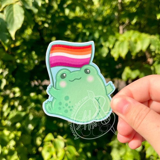 Lesbian Pride Frog Butt Sticker, 3”x3”