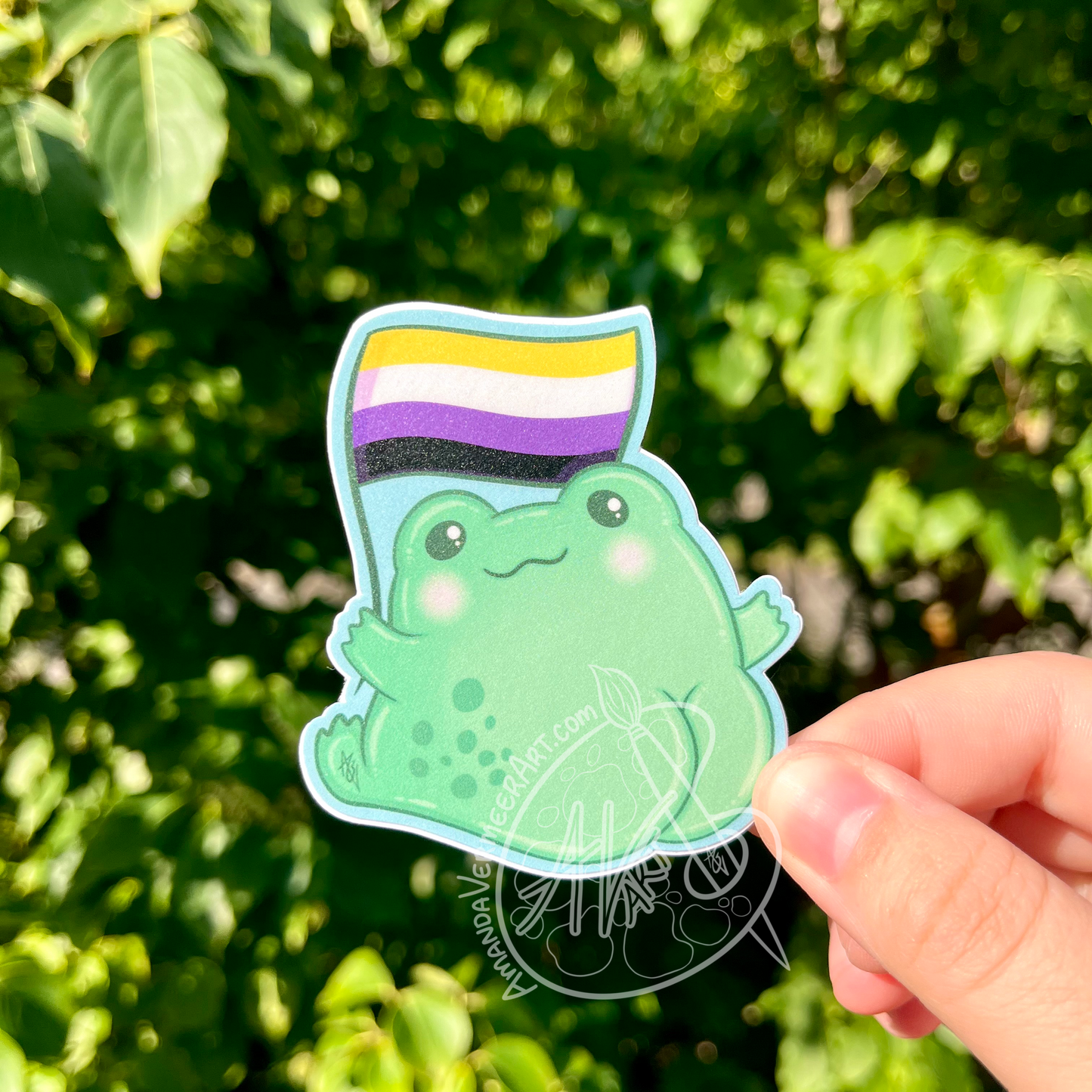 Non-Binary Pride Frog Butt Sticker, 3”x3”