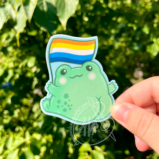 Aromantic Asexual Pride Frog Butt Sticker, 3”x3”