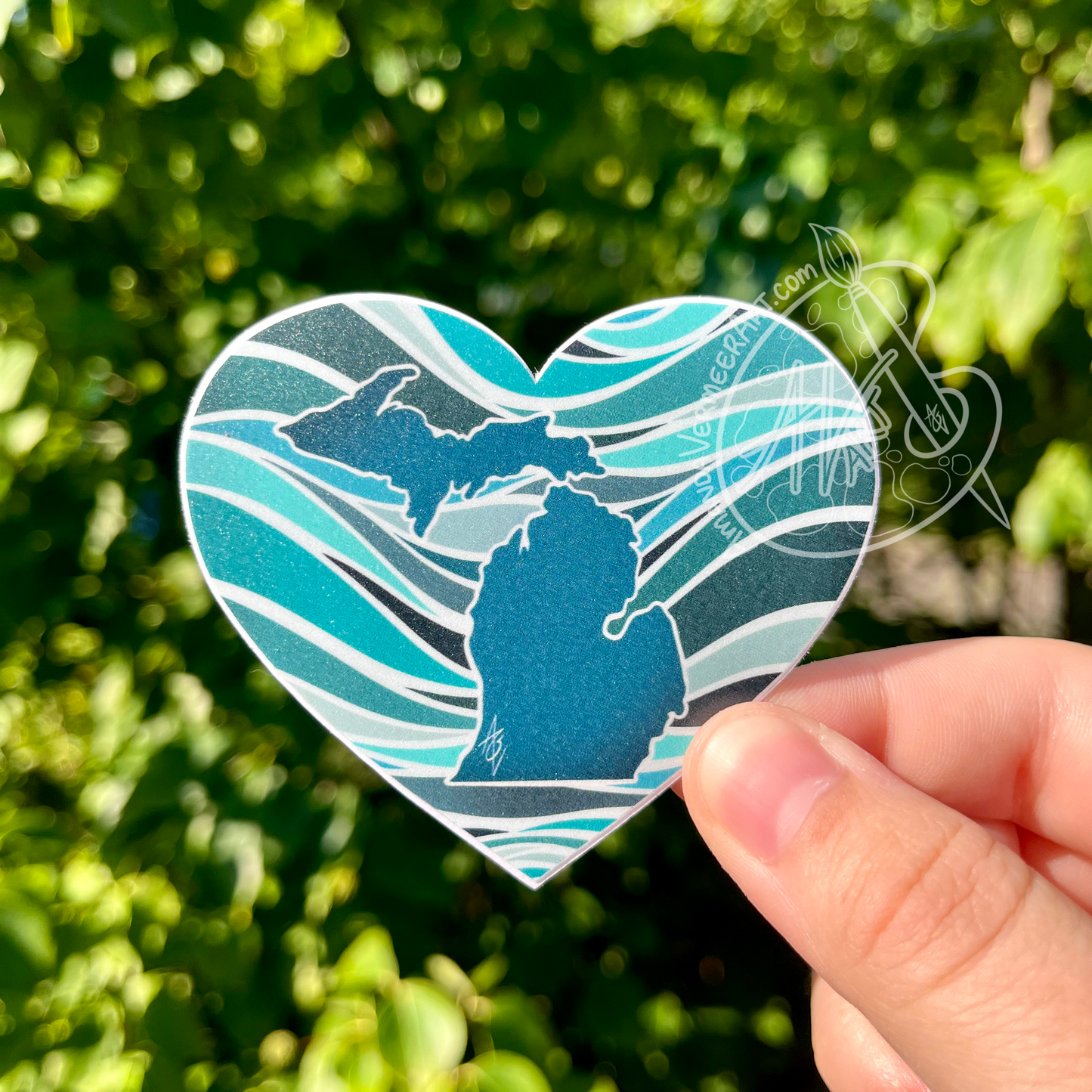 Michigan Waves Heart Sticker, 3”x3”