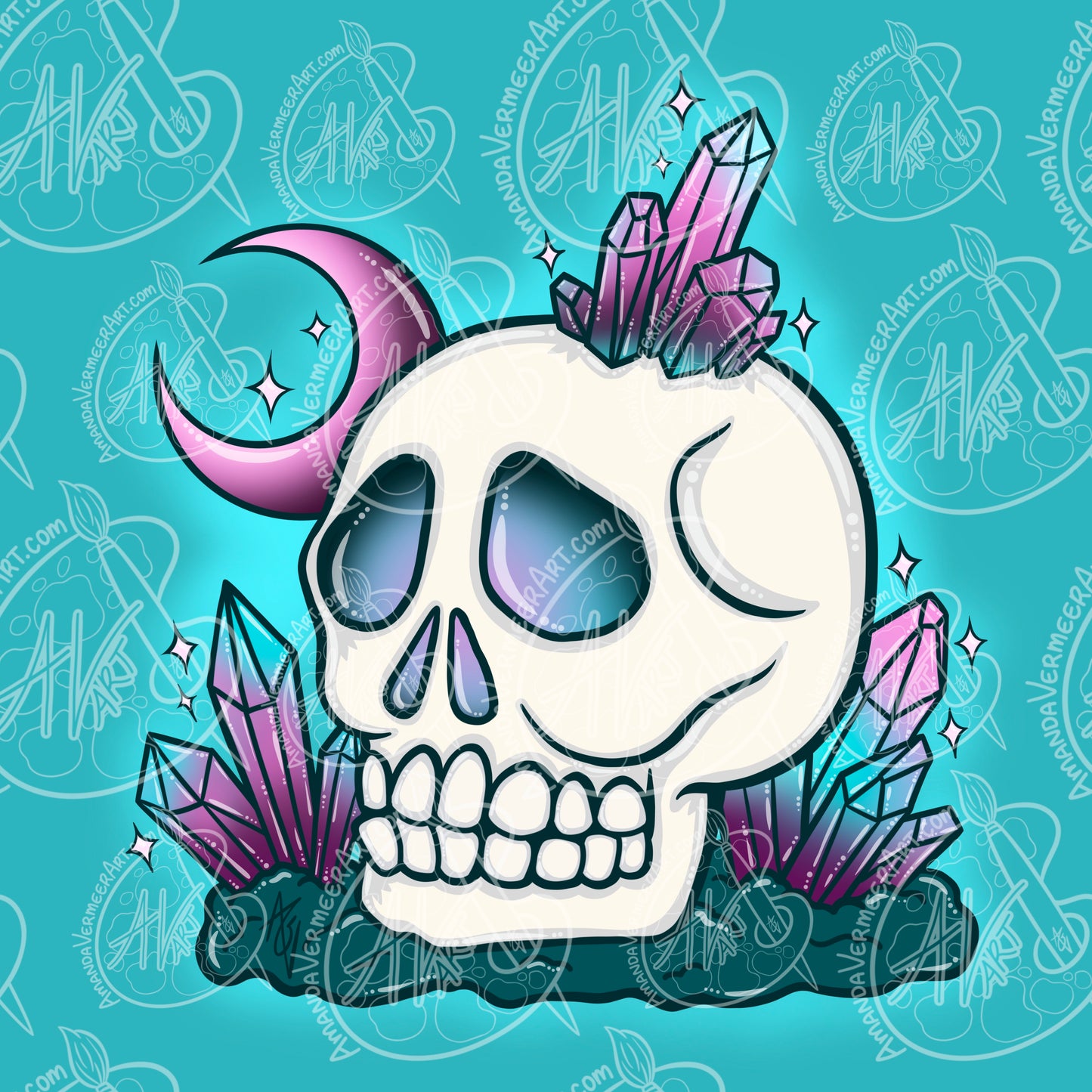 Skull & Crystals Art Print, 8”x8”