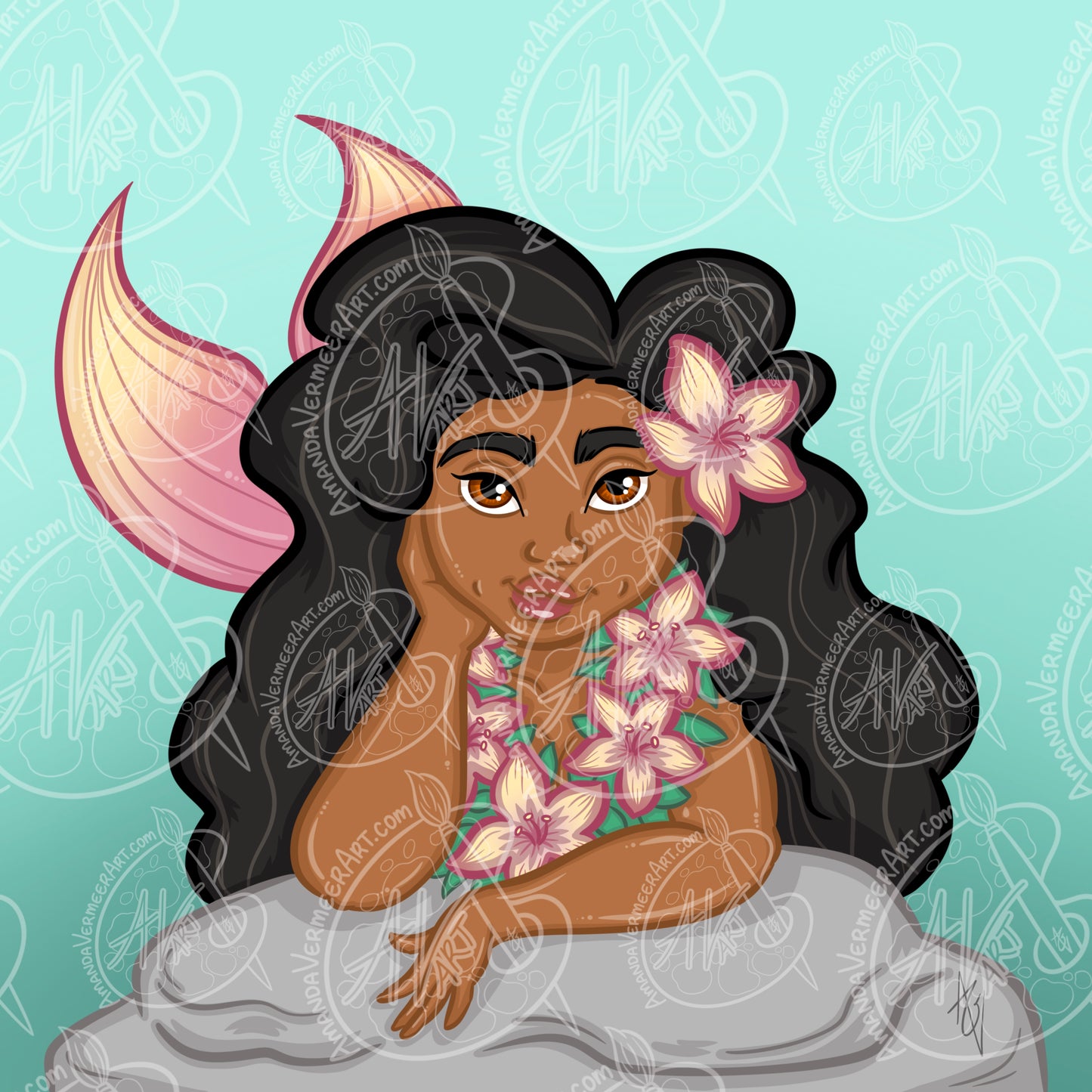 Mermaid Lei Art Print, 8”x8”