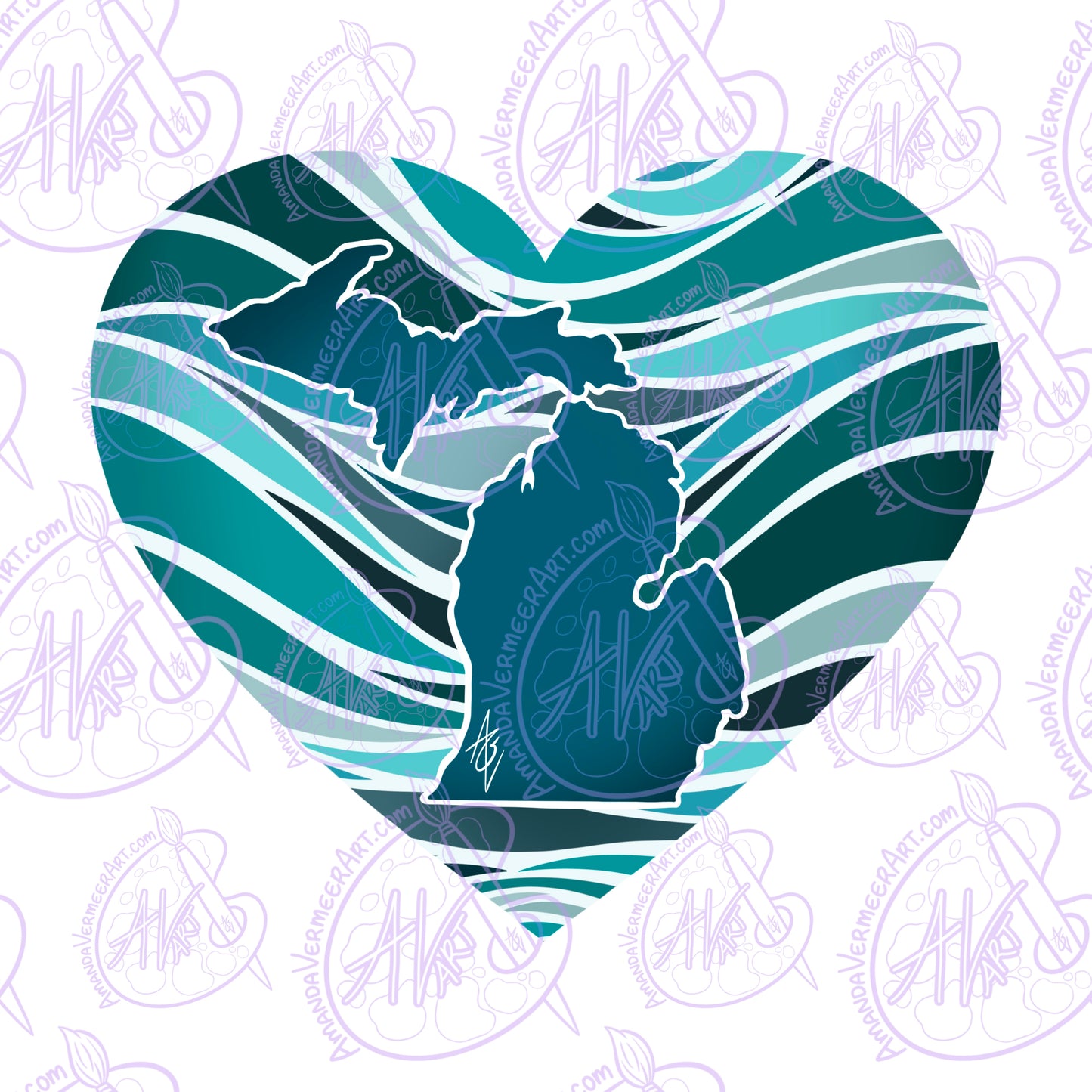 Michigan Wave Heart Art Print, 8”x8”