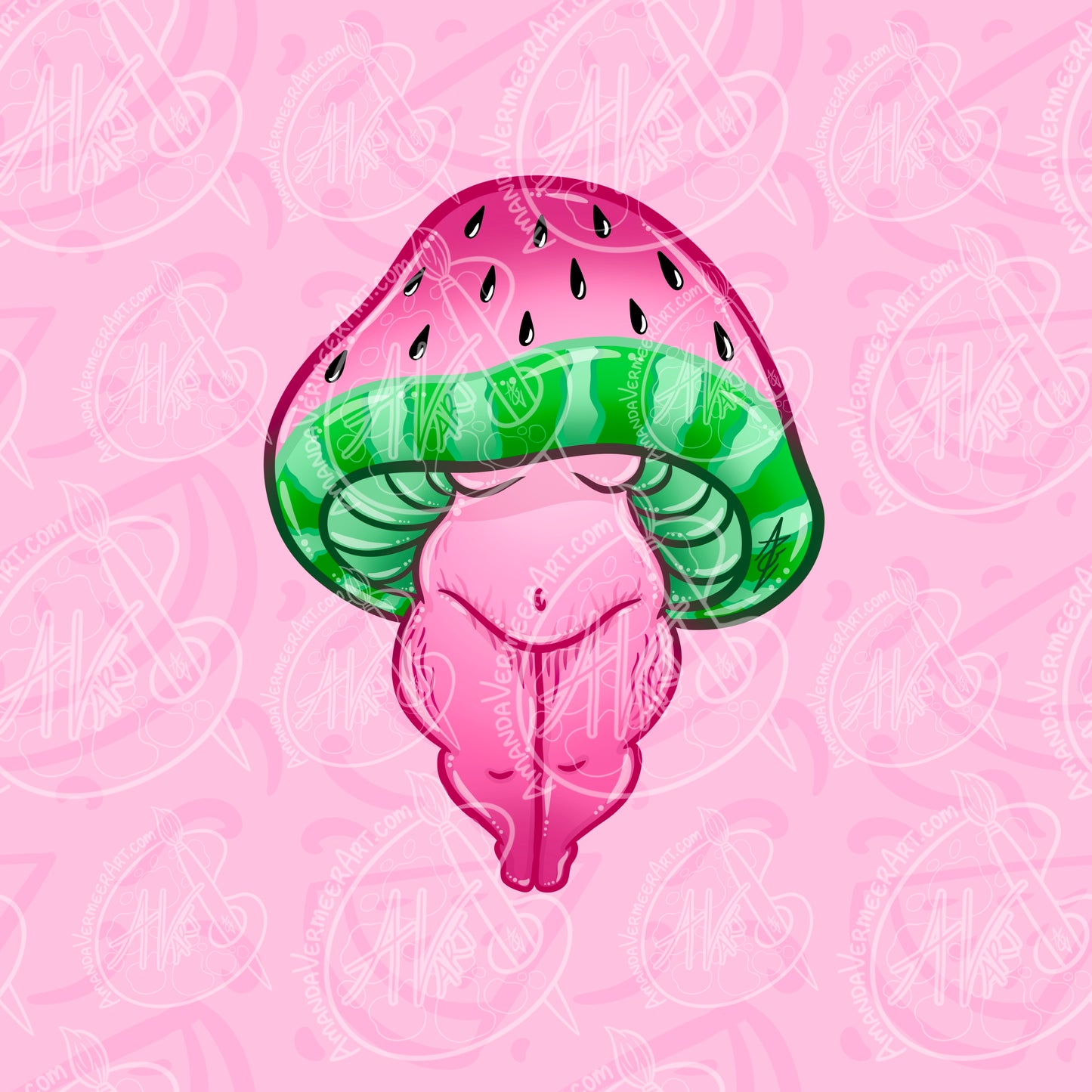 Curvy Watermelon Mushie Art Print, 8”x8”