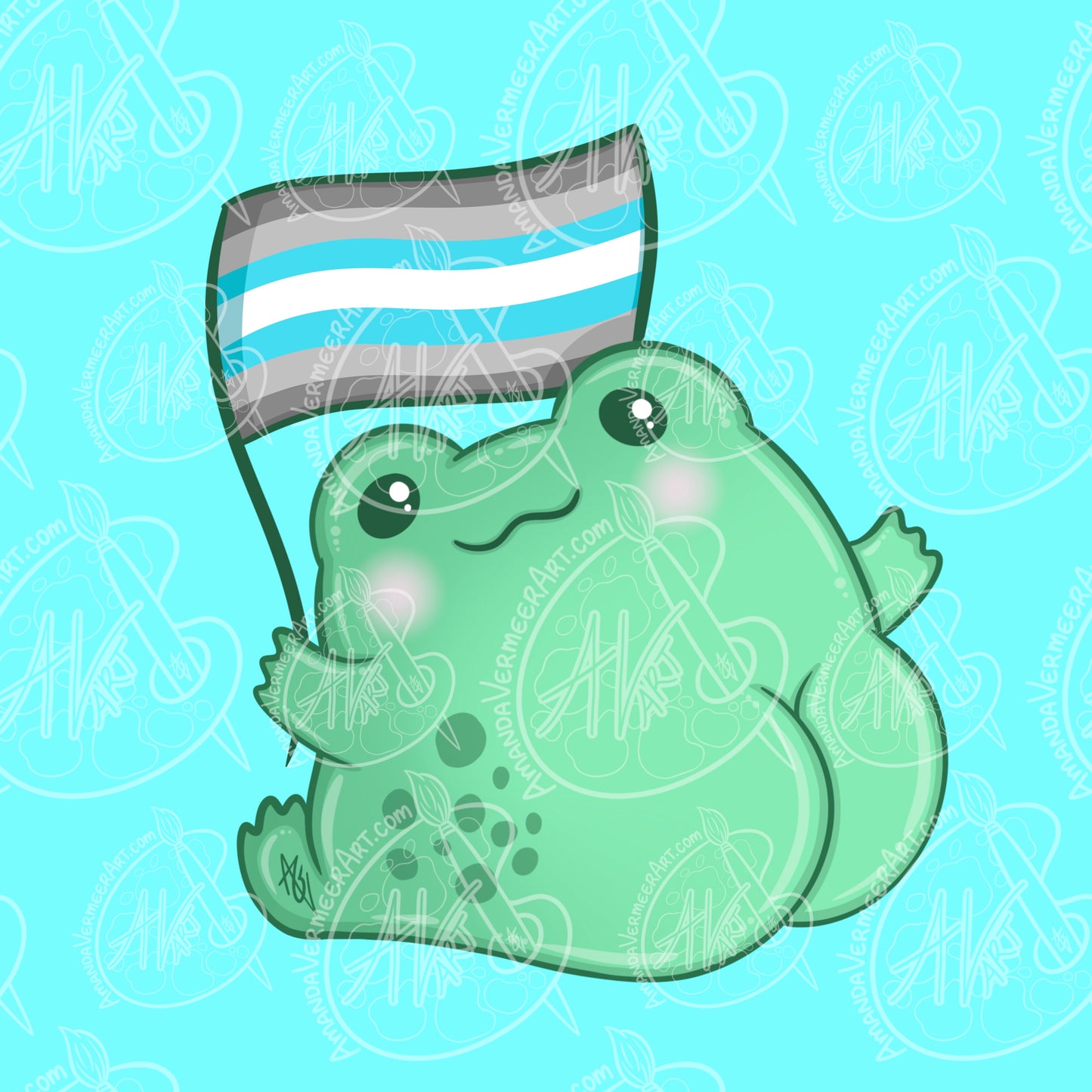 Demiboy Pride Frog Butt Art Print, 8”x8”