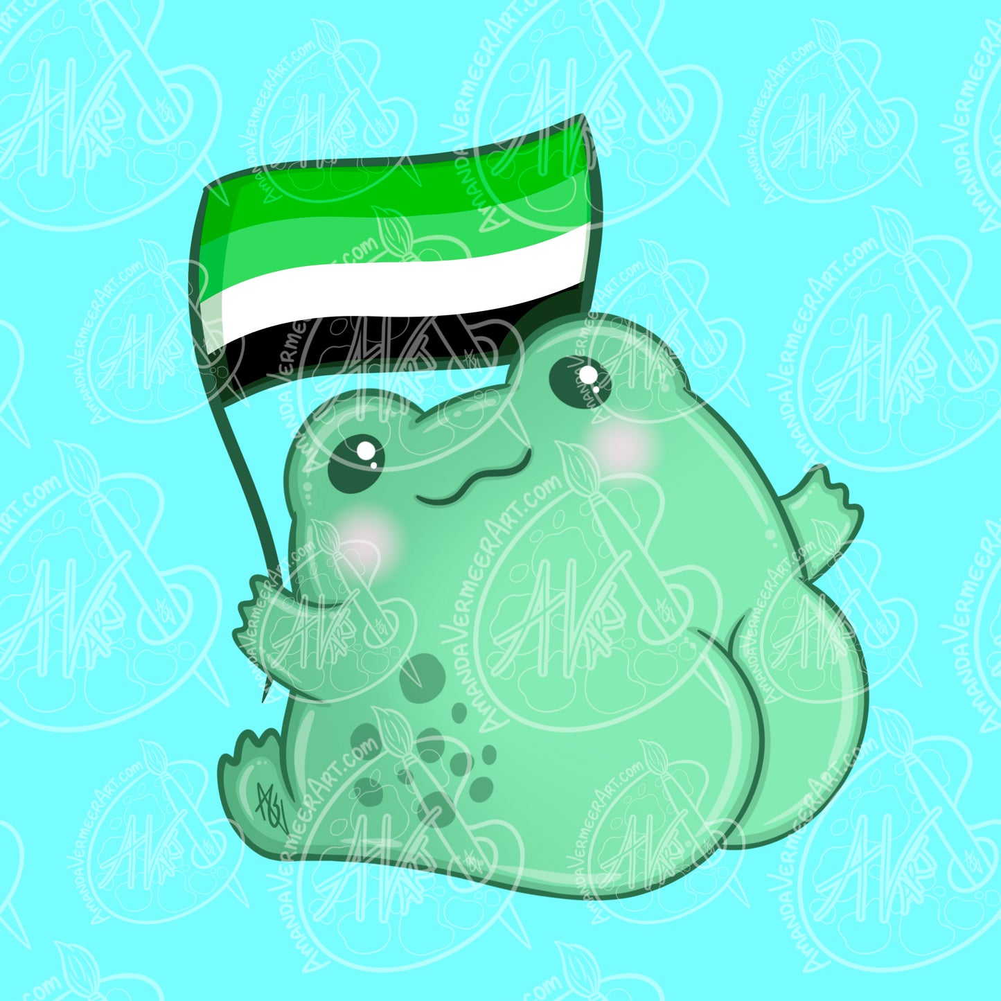 Aromantic Pride Frog Butt Art Print, 8”x8”