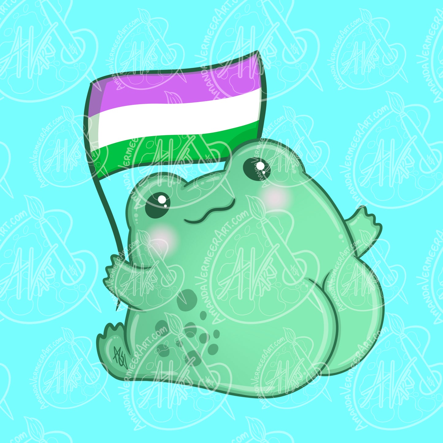 Genderqueer Pride Frog Butt Art Print, 8”x8”