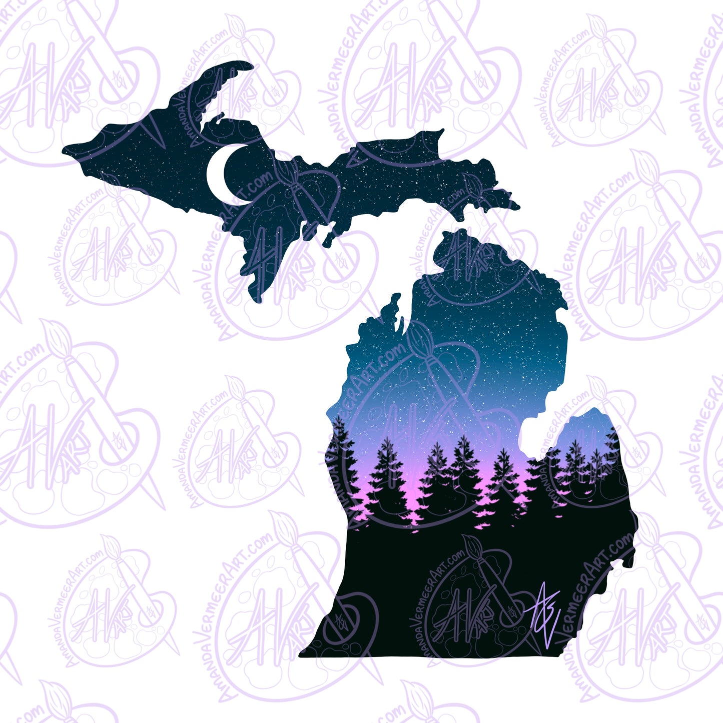 Twilight Michigan Silhouette Art Print, 8”x8”