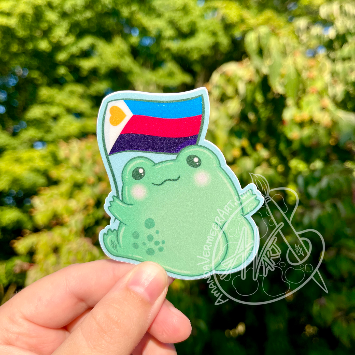 (New Version) Polyamorous Pride Frog Butt Sticker, 3”x3”