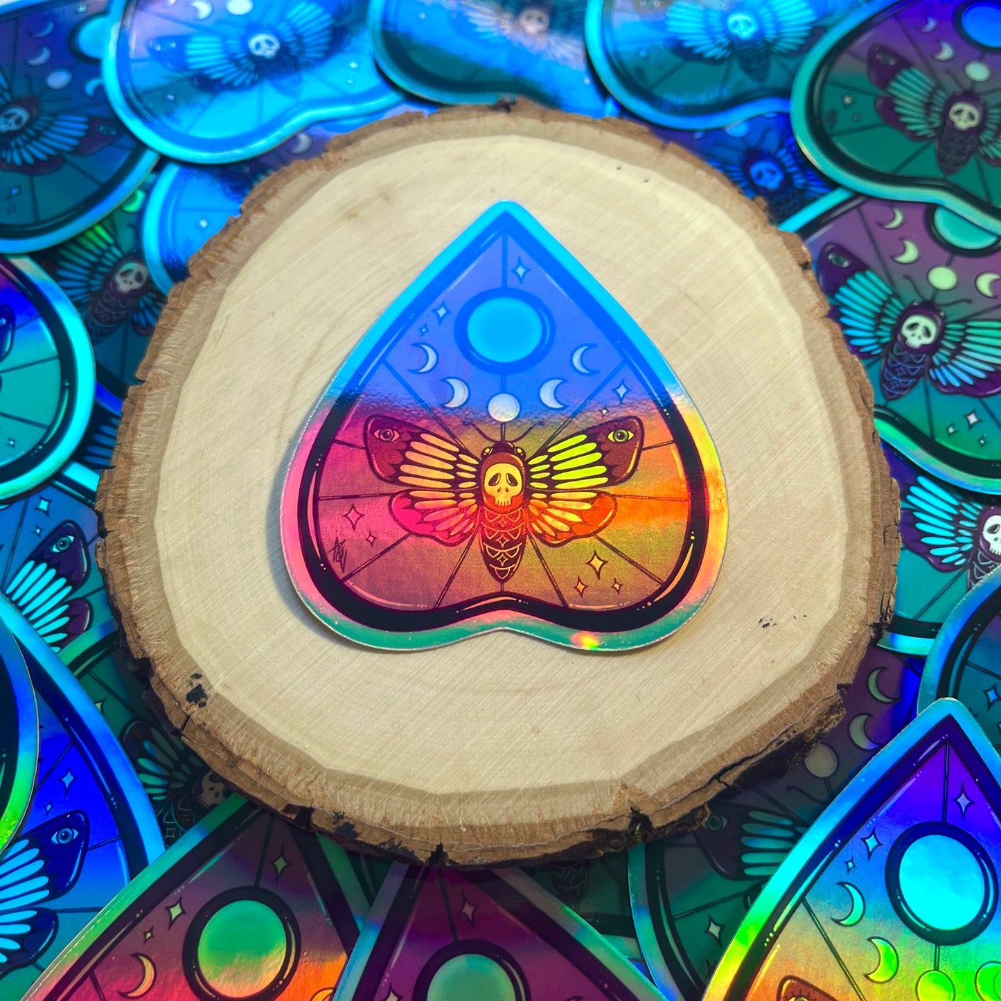 Holographic Death Moth Planchette Sticker, 3”x 2.5”