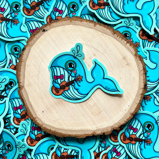 Happy Dapper Ukulele Whale Sticker, 3"x3”