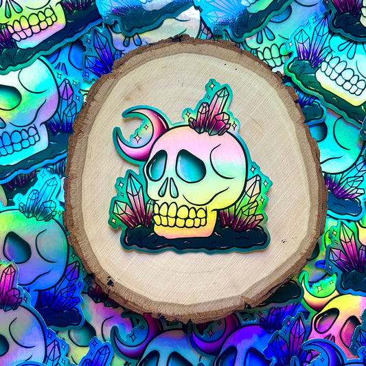 Holographic Skull & Crystals Sticker, 3”x 2.75"