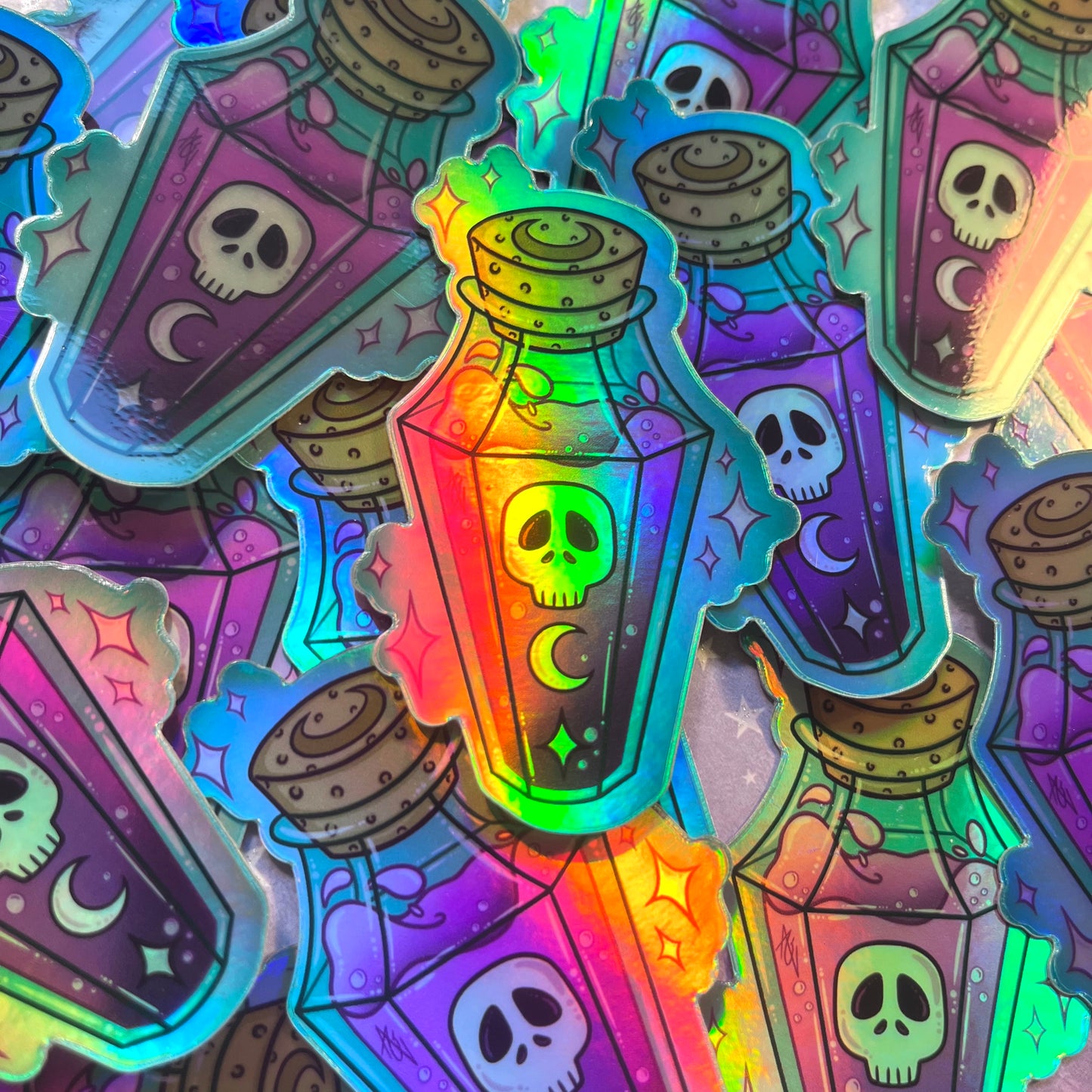 DEFECTIVE Holographic Poison Potion Sticker, 3”x 2”