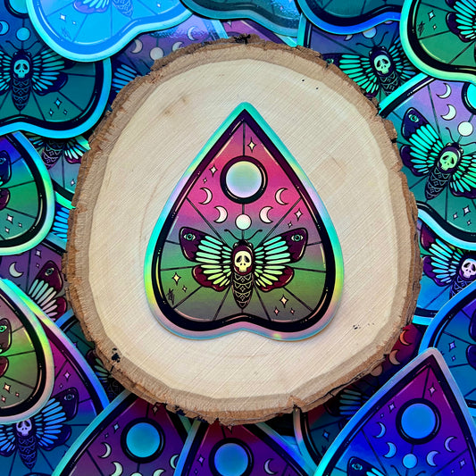 Holographic Death Moth Planchette Sticker, 3”x 2.5”