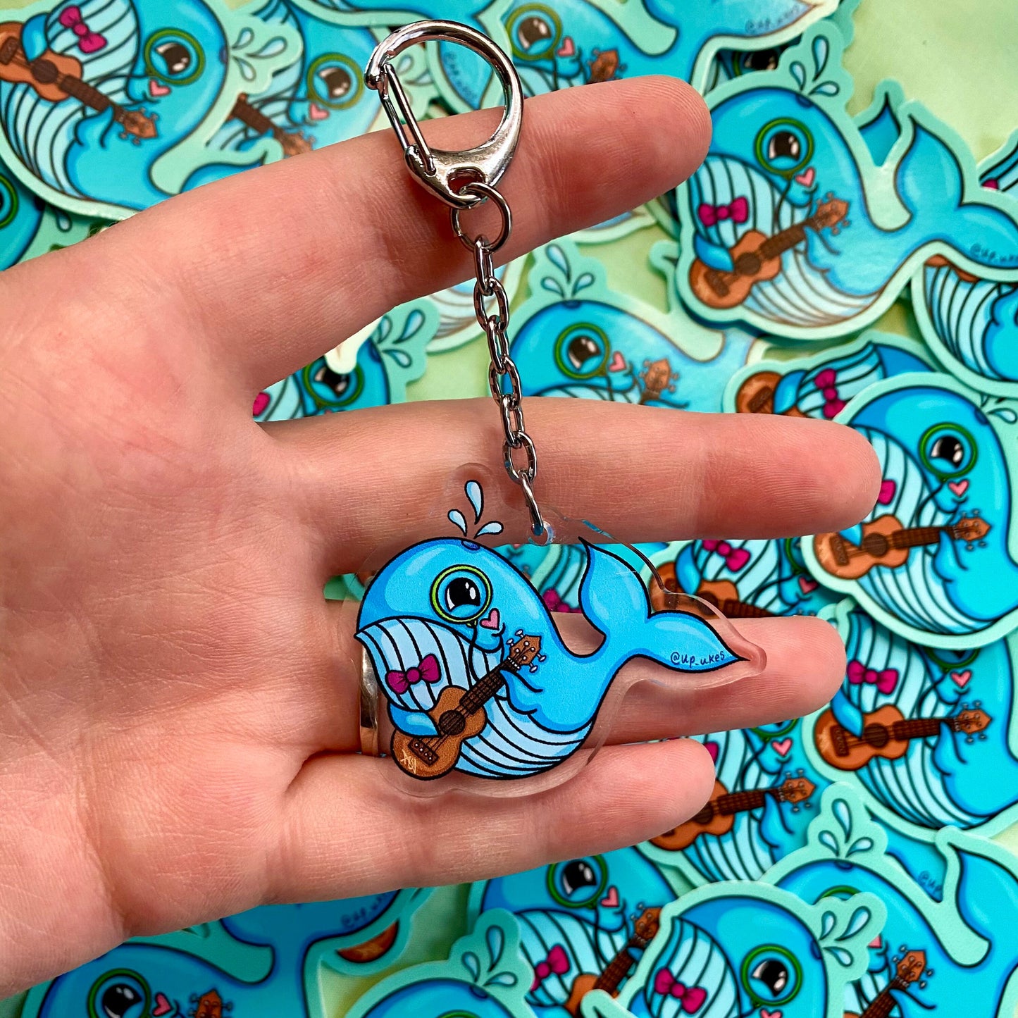 Happy Dapper Whale Keychain, 1.5”x2”