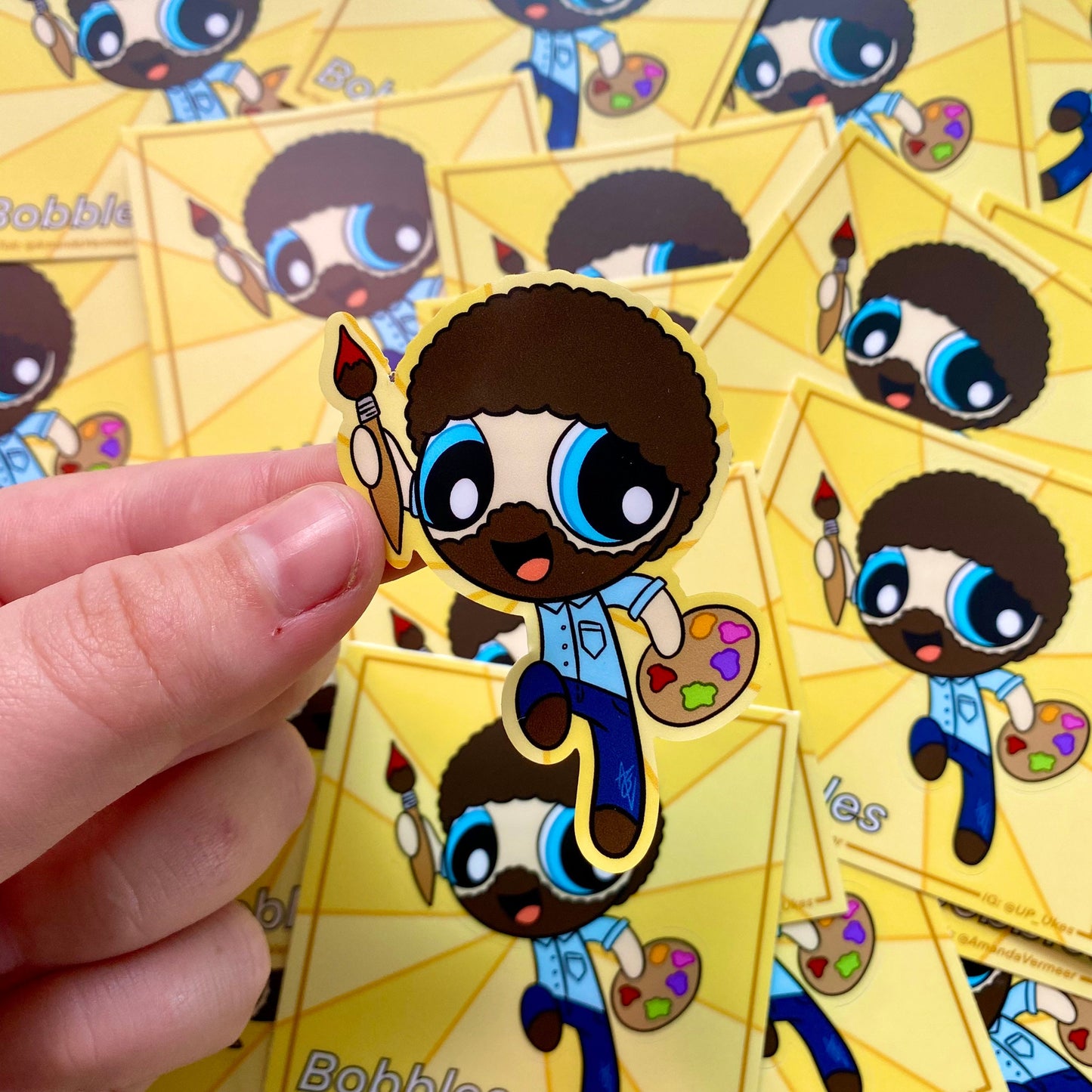 Bobbles Bob Ross & Bubbles Powerpuff Girls Mashup Sticker, 3”x3”