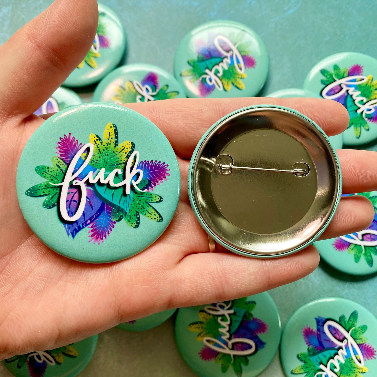 Fuck Tropical Floral Round Pinback Button, 2.25”