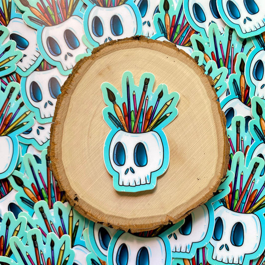 Skull Art Supplies Sticker, 2”x3”