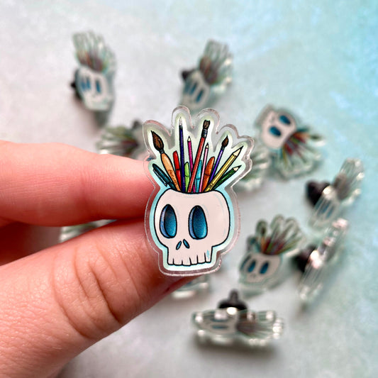 Skull Artist Supplies Acrylic Pin, 0.84”x1.25”